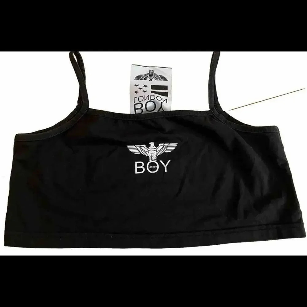 Top Boy London Black Cami Crop Logo Y2K 00s Boho‎ Hippie Top